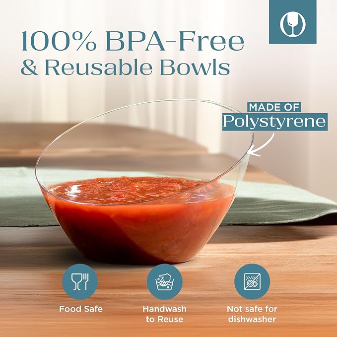 Posh Setting - Clear Plastic Serving Bowls for Party Angled Bowls Disposable Chip Bowls Candy Bowls for Party Table Salad and Fruit Bowls for Buffets Wedding Serving Bowls-Clear, 8 OZ, 5 Pack