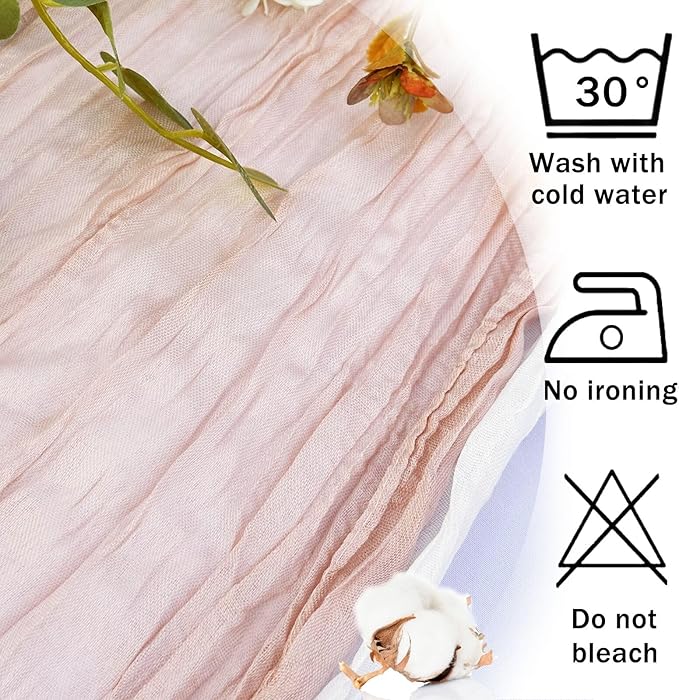 12 Pack Dustypink Cheesecloth Table Runner 22x120 Inch-Naturally Dyed Colors Sheer Gauze Cheese Cloth Wedding Table Runner,Rustic Boho Crinkle Fabric, Reception, Bridal Shower,Farmhouse Dining Decor