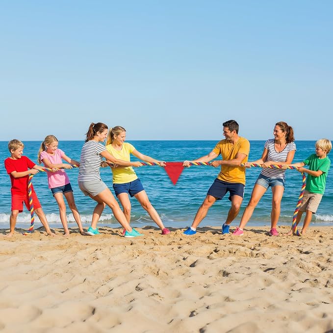 Tug of War Rope for Kids & Adults - 1in x 45ft Soft Cotton Outdoor Pulling Rope with Flag for Team Building Activities Field Day Family Reunions Birthday Parties Camping Games