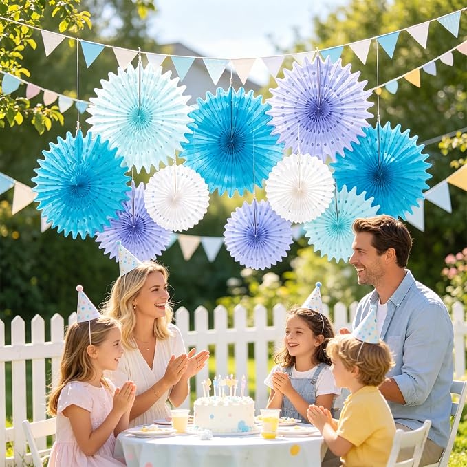 SUNBEAUTY Pack of 11 Purple Lavender Blue Hanging Honeycomb Paper Fans Decoration Mermaid Theme Tissue Paper Fan Garland for Baby Shower Girl Kid Birthday Under The Sea Wedding Party Supplies
