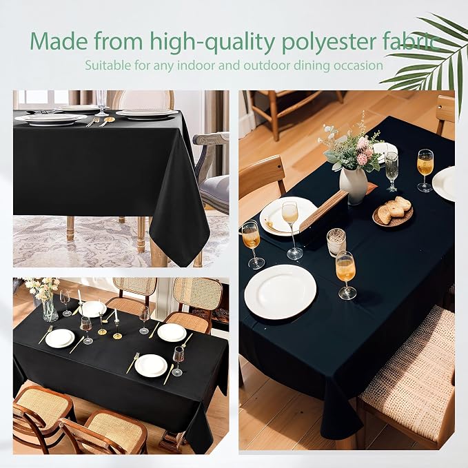 Black Table Cloths Rectangle, 6 Pack 60 x 102 Inch, Polyester Washable Fabric Tablecloth for Wedding Banquet, Restaurant, Parties