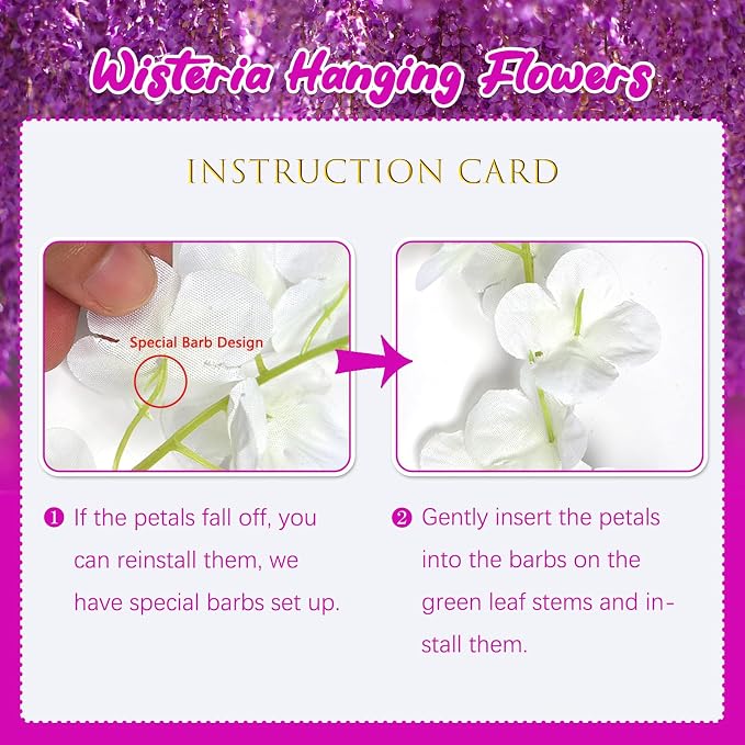 12 Pack Purple Red Wisteria Hanging Flowers, 3.77 Ft Fake Hanging Flowers, Artificial Wisteria Garland Vines for Wedding Room Backdrop Outdoor Patio Garden Decoration