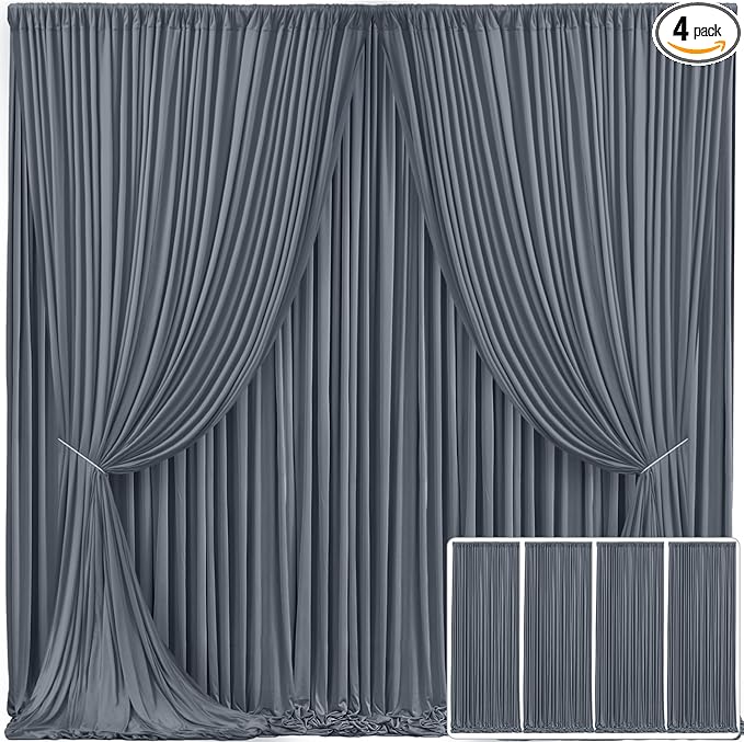 4 Panels Charcoal Backdrop Curtain for Parties Wedding Wrinkle Free Silver Grey Photo Curtains Backdrop Drapes Fabric Decoration for Birthday Party Baby Shower 20ft(W) x 10ft(H)