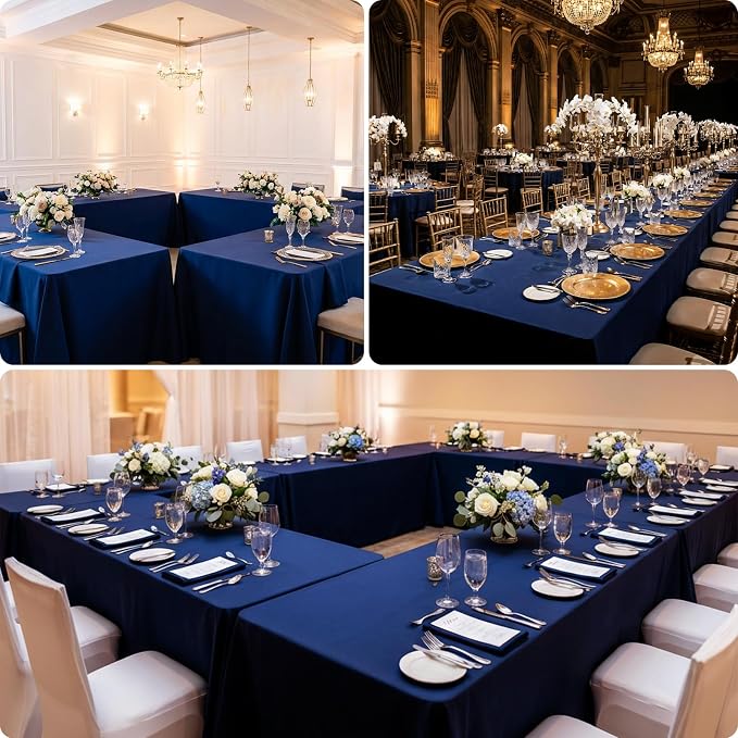 8 Pack Navy Blue Tablecloth 60 x 126 Inch Rectangular Table Cloth for 6 Foot Rectangle Tables, Wrinkle Resistant Washable Polyester Fabric Table Covers for Wedding Party Banquet Buffet and Camping