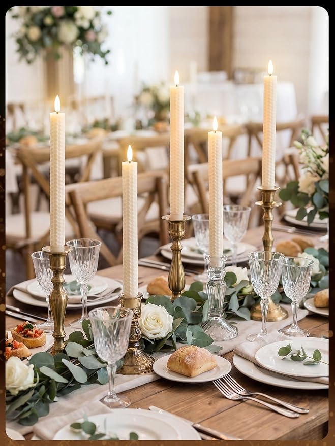 Funtery 48 Pcs Flameless LED Taper Candles Battery Operated Candles Bulk Realistic LED Candlesticks Flickering for Wedding Church Party Home Decor(Ivory,10 Inch,Artistic Style)