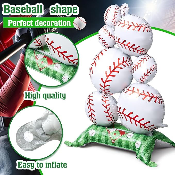 Soulchen 1 Pcs 3.5 ft Giant Self Standing Baseball Foil Balloons for Baseball Birthday Party Decoration Team Celebration Decor Backyard BBQ Sports Themed Party Supplies