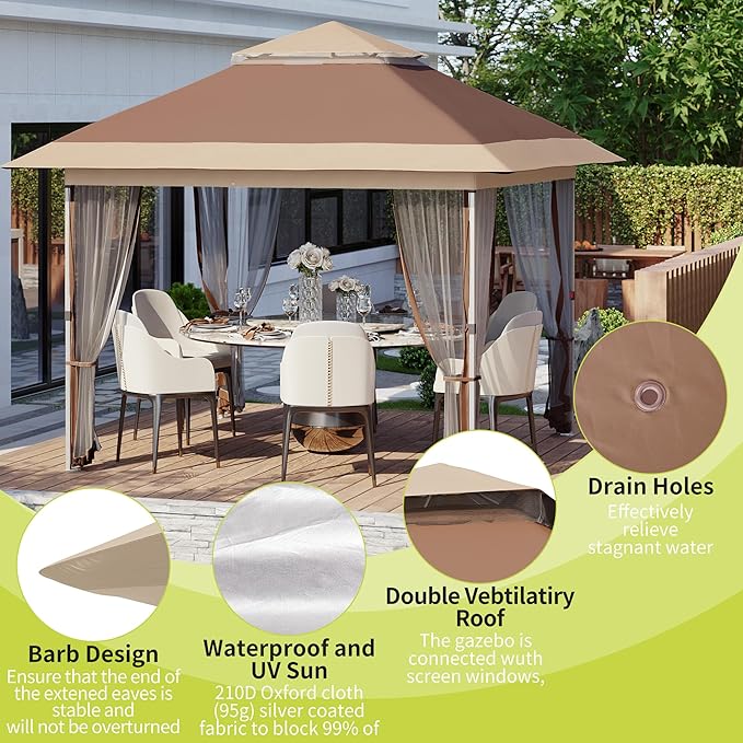 GarveeLife 10x10 Canopy Tent, Pop Up Gazebo Tent with Mosquito Netting, Outdoor Canopy with 4 Sandbags & Wheeled Bag & Height Adjustable, Pop Up Gazebo for Patio Garden Backyard Lawn Deck