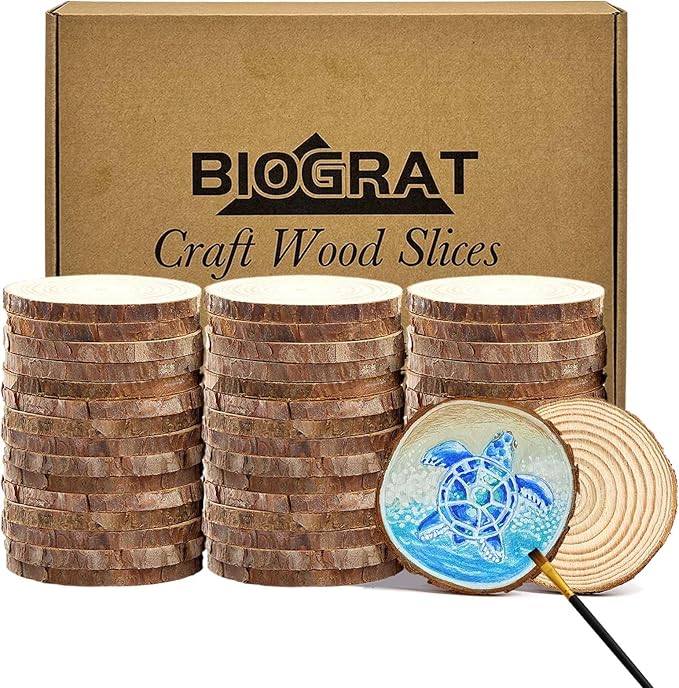 3 Inch Wood Slices Wooden Discs for Crafts, 45 Pcs 2.8-3.1 inches