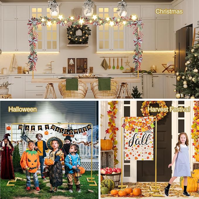 8.2 FT Wedding Arch Rectangle Stand Square Backdrop Stand , Extra Clamps to Table Rod Stand, Adjustable Photo Booth Background Kit, Balloon Arch Stand For Valentines Day Birthday Baby Shower Decor