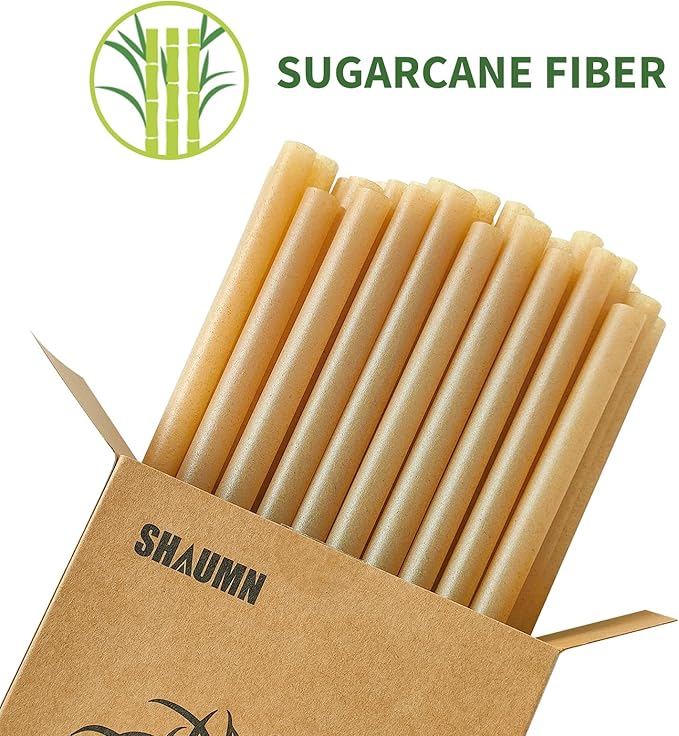 0.47" Wide Biodegradable Sugarcane Straws 100pcs Smoothie Straws Disposable Compostable Eco-Friendly Jumbo Straws for Milksake Bubble Tea 8.5" Disposable Boba Straws Not Soggy