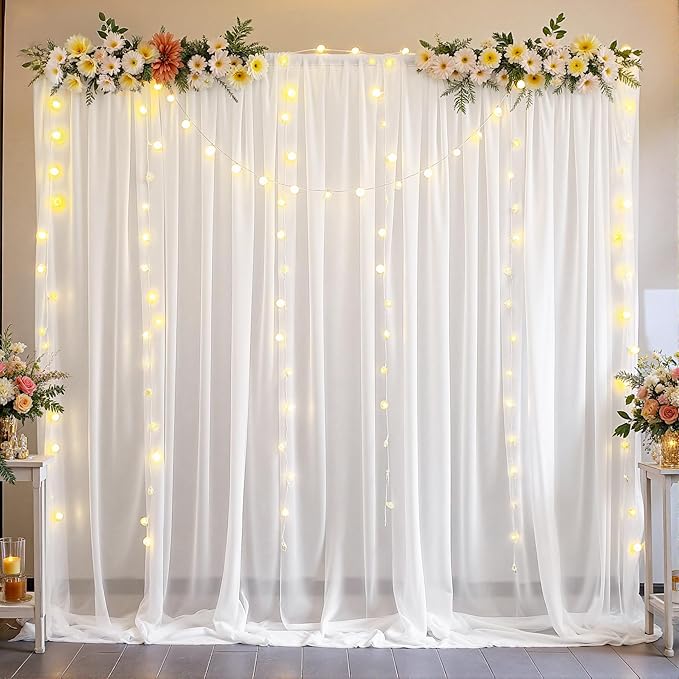 10ft x 10ft Cream White Backdrop Curtains, Wrinkle-Free Sheer Chiffon Fabric Photo Backdrop Drapes for Wedding Arch Party Ceremony Stage Photography Decorations