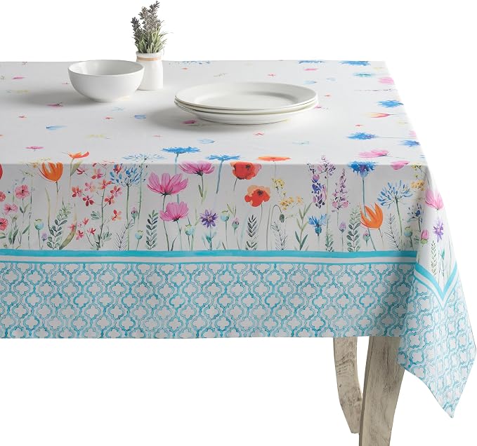 Maison d' Hermine Table Cloth Square Table 100% Cotton 54 x 54 Inches Tablecloth Reusable Decorative for Dining Kitchen Room Farmhouse Party Home Hotel Restaurant Spring Summer - Flower in The Field