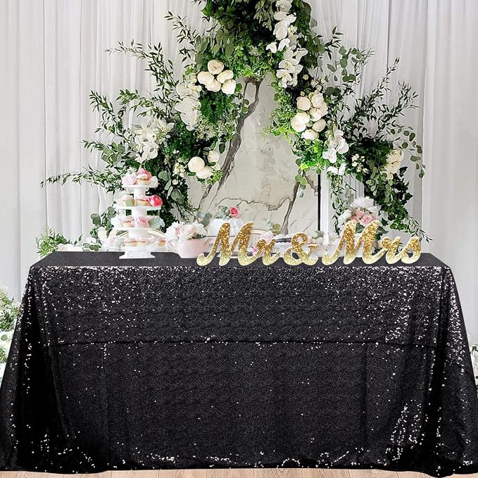 ShiDianYi Rectangular Tablecloth Black 90x132-Inch Sequin Tablecloths Sequins Fabric Overlay Glitter Table Linen Cover for Prom Birthday Wedding Reception Decoration
