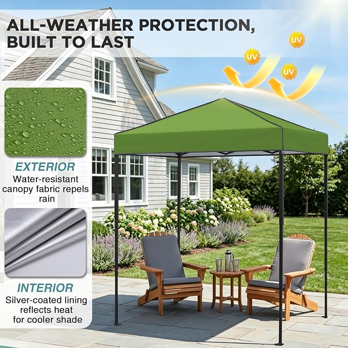 EAGLE PEAK 6x4 Instant Pop Up Canopy Tent, Straight Leg Sun Shelter, Portable Canopy with Carry Bag for Camping, Beach & Sports, Grass Green