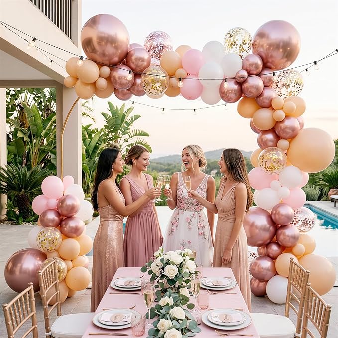 Rose Gold Balloon Garland Arch Kit, 122Pcs Metallic Rose Gold Pink White Gold Balloons for Wedding Bridal Baby Shower Graduation Girls Women Mother Day Birthday Party Decorations