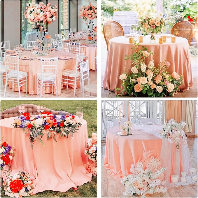 4 Pack 90 Inch Round Tablecloth Polyester Washable Table Covers for Wedding Dining Table Buffet Parties Banquet Decor（Peach Coral）