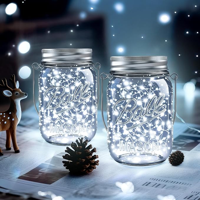 Mason Jar Solar Lights for Outside, 12 Pack 30LED Fairy Lights Mason Jar Solar Lids Outdoor Waterproof String Lights with Hangers(NO Jars) for Patio Garden Yard Lawn Decoration - Cool White
