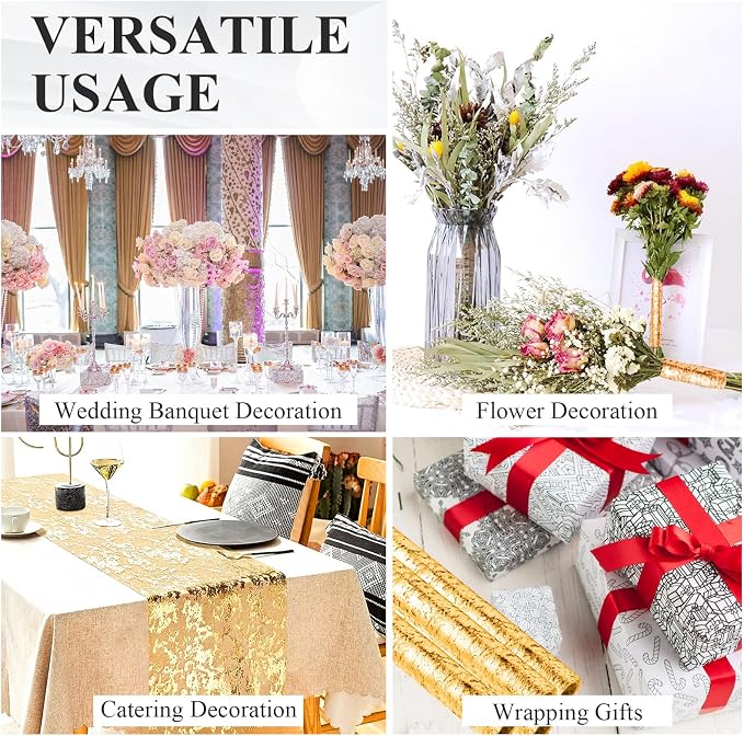 12 Pack Glitter Metallic Gold Table Runner, 11 x 108 Inches Sequin Table Runners, Mesh Decorations Glitter Table Runner for Party Wedding Birthday Bridal Shower Event Christmas Decorations