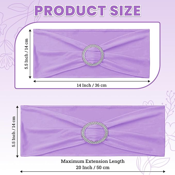 VDS - Lavender | Spandex Chair Sashes Bows | 25 PCS | Stretch Elastic Banquet Universal Folding Chair Band Tie with Silver Buckle Slider for Wedding Party Conference Celebration Event Decoration