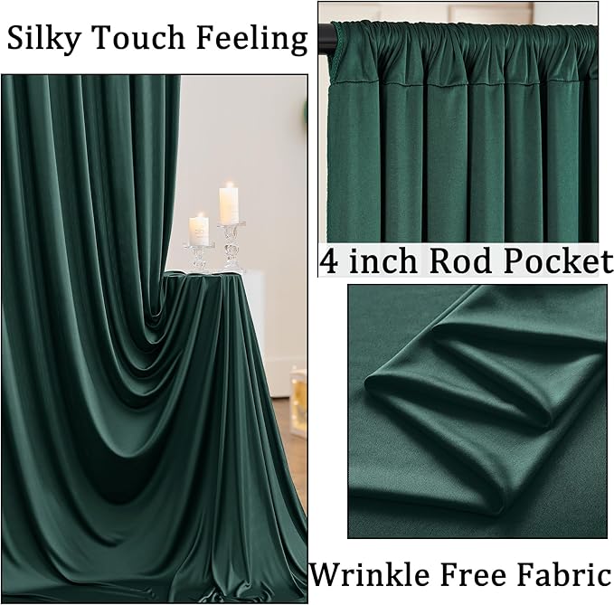 50ftx10ft Wrinkle Free Hunter Green Backdrop Curtains for Parties, Polyester Green Photo Backdrop Drapes 10 Panels 5x10ft for Wedding Birthday Baby Shower Photography Background