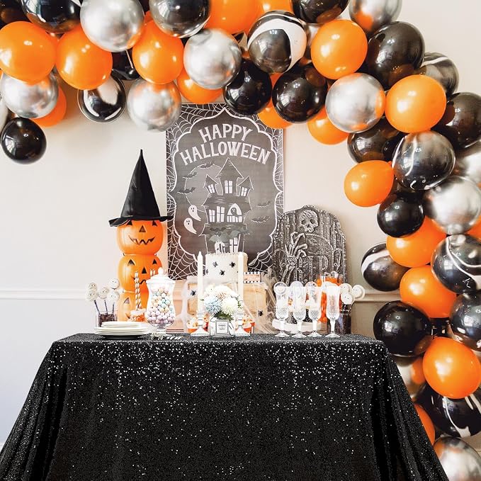 MoKoHouse Black Tablecloth Rectangle 60" x 102" Glitter Table Cloth Sequin Fabric for Halloween Party Wedding Ceremony Cake Dessert Table Decorations