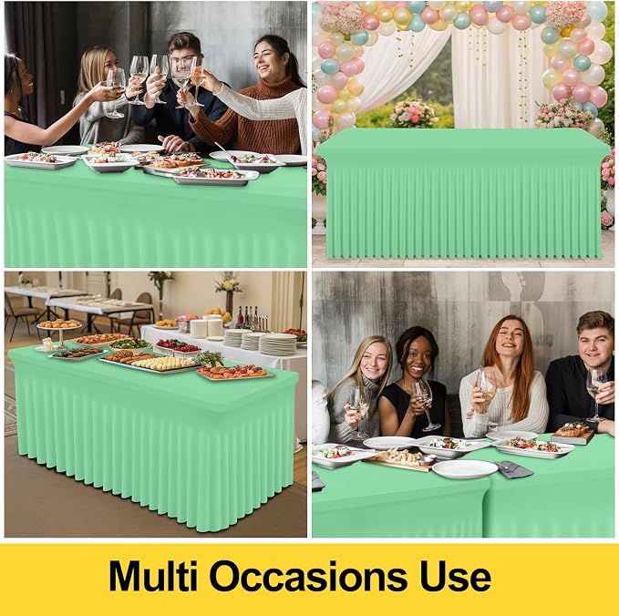 Smiry Spandex Tablecloth, Elastic Fitted Stretch Tablecloth for 6FT Rectangle Tables, Waterproof Washable Table Cover Skirt for Outdoor, Wedding, Banquet & Parties (Bright Green, 72Lx30Wx30H Inch)