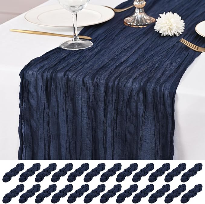 24 Pack Navy Blue Table Runners 10Ft Cheesecloth Table Runner Rustic Gauze Table Runner Romantic Long Sheer Fabric Cheese Cloth Table Runner for Wedding Party Bridal Baby Shower