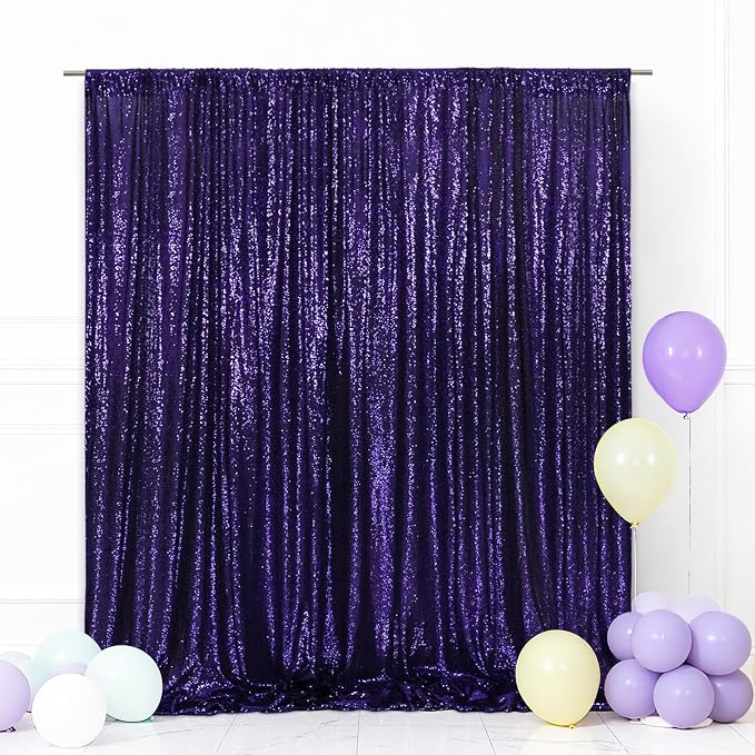 Eternal Beauty Purple Sequin Backdrop, 8x10 Ft Halloween Glitter Background Curtains for Shimmer Photography Party Wedding Birthday Back Drop Decor