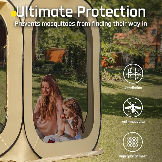 JELUCAMP 6x6 FT Pop Up Screen House Tent - Instant Screened Gazebo Canopy with Mosquito Net, Portable Backyard Tent for 4-6 People, Easy Setup Patio Shelter for Camping, BBQ, Sports & Outdoor