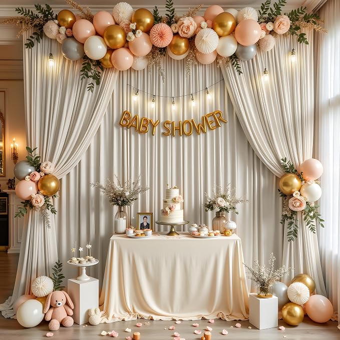 12ft x 10ft Wrinkle Free Beige Backdrop Curtains for Parties, Silky Photo Backdrop Drapes 12FT Long Back Drop Cloth for Wedding Birthday Photography Background Decor