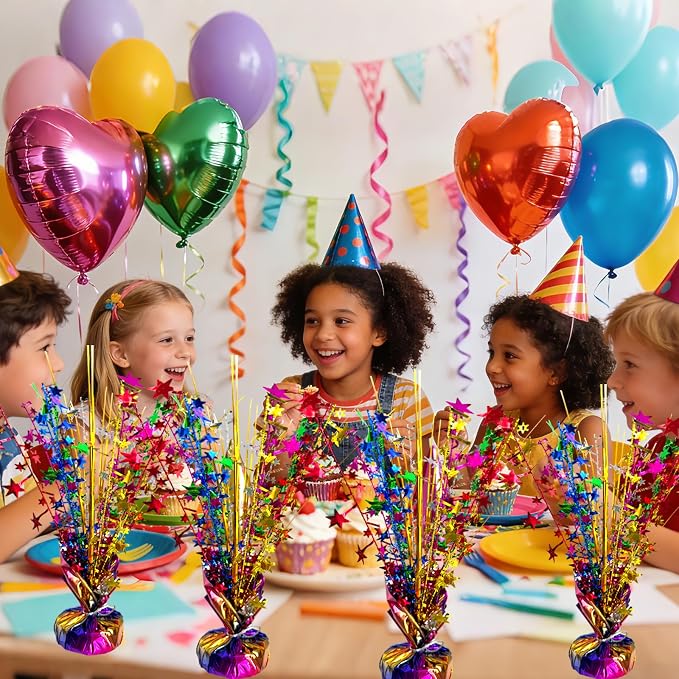 FUBININA 6 Pack Metallic Colorful Table Centerpiece Party Decoration Rainbow Theme Foil Spray Glitter Decor Star Tabletop Birthday New Year Fiesta Mexican Taco Cinco De Mayo Party Supplies, Multicolor