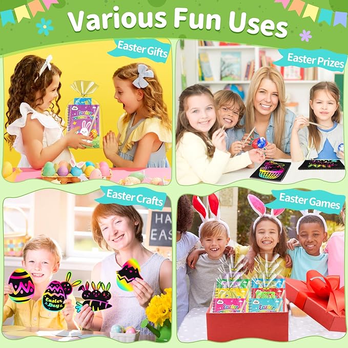 ZMLM Easter Classroom Gifts For Students: 24 Pack Scratch Rainbow Art Notebook Paper, Party Favors For Kids 4-8, Birthday Goodie Bags Stuffers, Student Prizes From Teacher, Kindergarten Toy