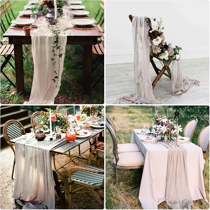 8 Pack Rosy Brown Cheesecloth Table Runner 10Ft Gauze Cheese Cloth 35x120 Inch Romantic Boho Table Runner for Wedding Birthday Party Engagement Anniversary Bridal Baby Shower Fall Home Table Decor