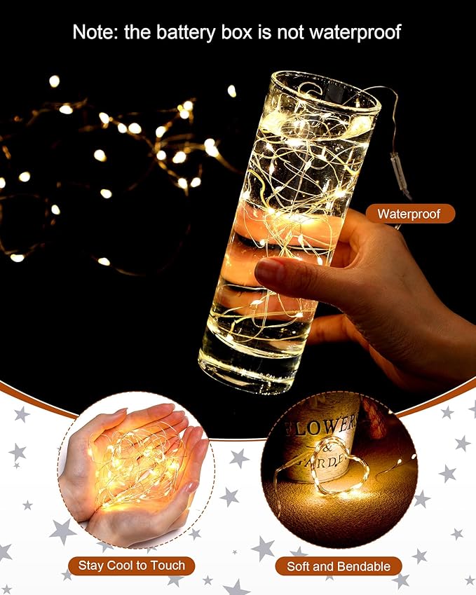 Riakrum 25 Pcs 10ft 30 LEDs Fairy Lights Battery Operated Bulk, Warm White Wedding Waterproof Tiny Small Twinkle LED String Lights for Jar Starry for DIY Birthday Party Favor for Vase Centerpieces