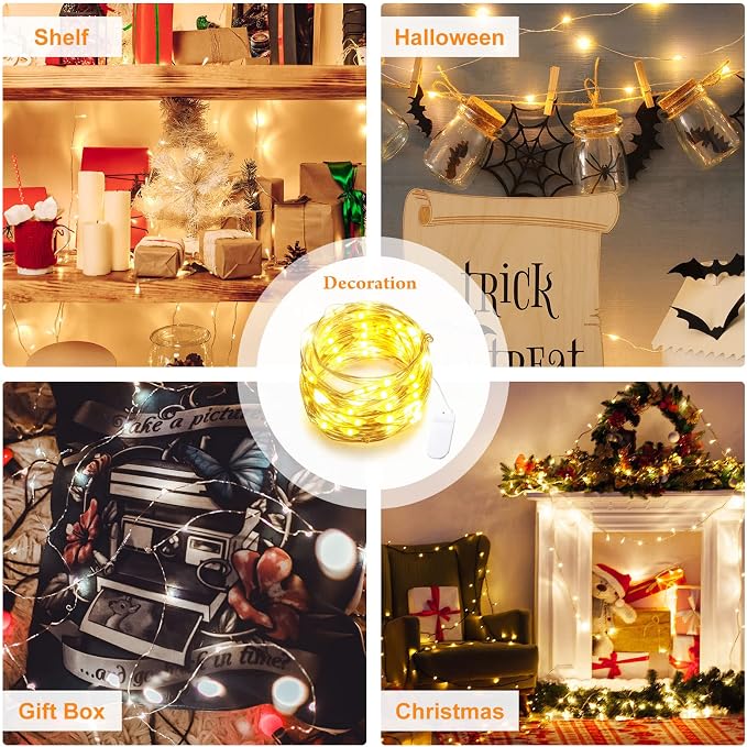 Riakrum 50 Pack 10 ft 30 LED Fairy Lights Battery Operated, Christmas Tiny String Lights Bulk Starry Light Waterproof for Mason Jars Wedding Party Christmas Centerpiece Table Decor, Warm White