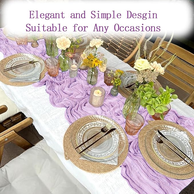 6 Pack Lavender Cheesecloth Table Runner 20 x 120 inch Gauze Table Runners 10 FT Long,Semi Sheer Boho Cheese Cloth Fabric Table Runner Bulk for Wedding,Party,Baby Shower,Bridal Shower Decoration