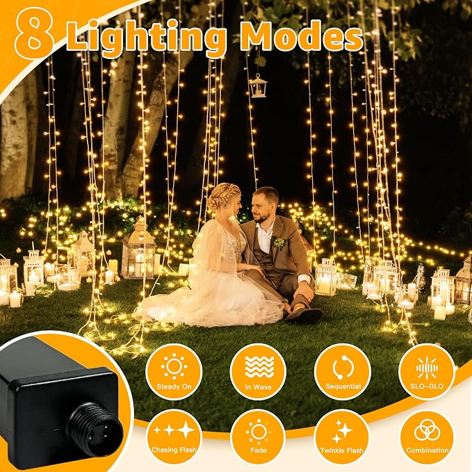 Ollny 120LED 40FT String Lights, Waterproof Connectable Fairy Lights with Timer 8 Modes, Warm White Plug in Indoor Light for Bedroom Classroom Outdoor Wedding Christmas Party Decorations