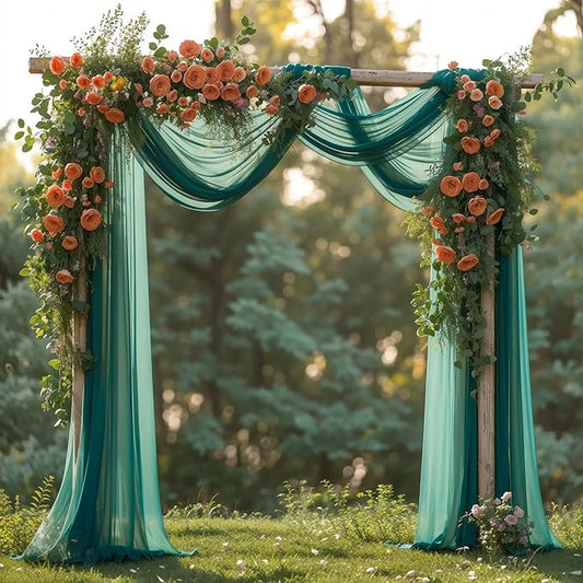 Wedding Arch Draping Fabric 28" x19FT, Sheer Chiffon Fabric Backdrop,2 Panels Emerald Green Drapes for Wedding Ceremony Decor, Decorative Arch Drapery for Birthday Party Ceiling Curtain Backdrop