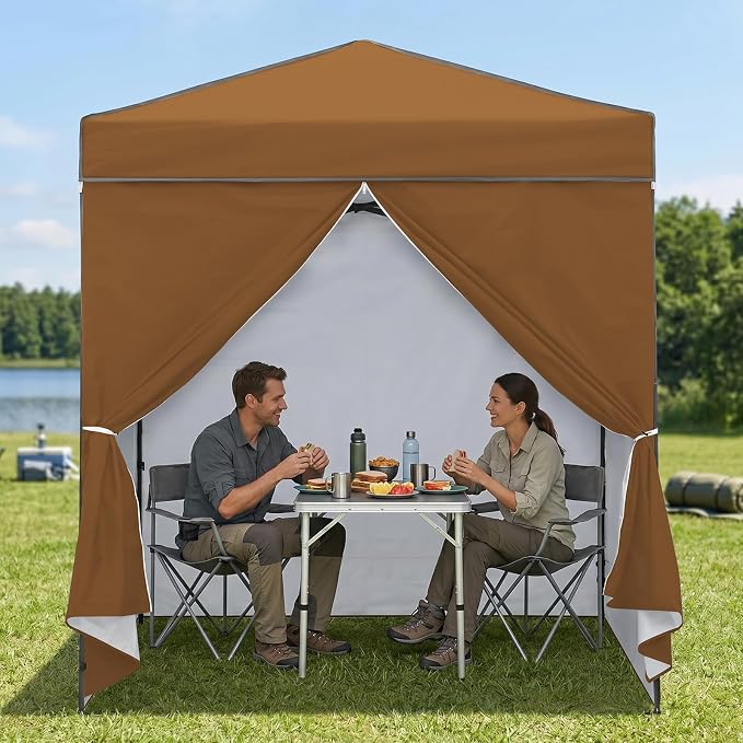 EAGLE PEAK 6x4 Instant Pop Up Canopy Tent with 4 Side Wall Panels, Straight Leg Sun Shelter, Portable Canopy with Carry Bag for Camping, Beach & Sports, Khaki