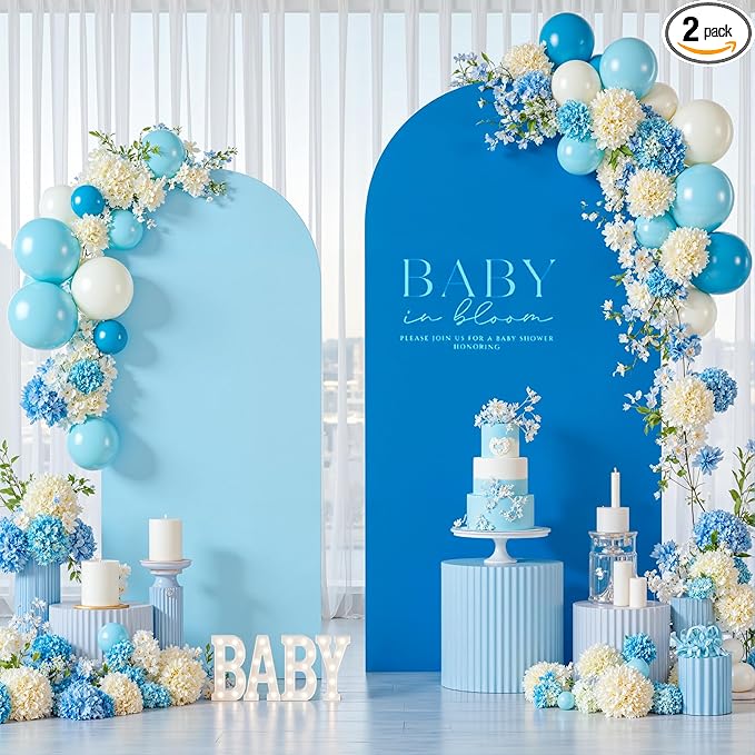 Baby Blue and Royal Blue Arch Cover 2 Set-7.2FT and 6FT Arch Backdrop Cover Spandex Fitted Wedding Arch Stand Covers for Baby Shower Boy Birthday Party Gender Reveal Photo Background Decorations