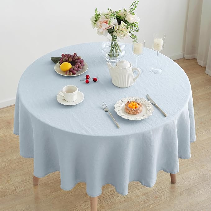 Linen World Blue Linen Tablecloth - 100% French Linen Round Tablecloth 70" Inch,Washable Natural Tablecloth for Dining,Outdoor,Weddings and Restaurants,Decorative Thanksgiving Christmas - Mist Blue