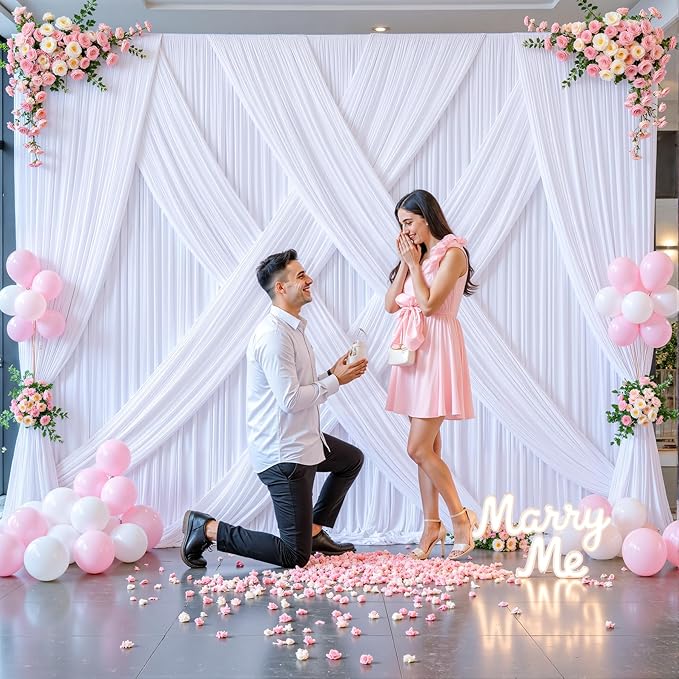 10ft x 7ft White Backdrop Curtain for Parties Wedding White Wrinkle Free Backdrop Drapes Panels for Baby Shower Gender Reveal Birthday Photo Photography Polyester Fabric Background Decoration