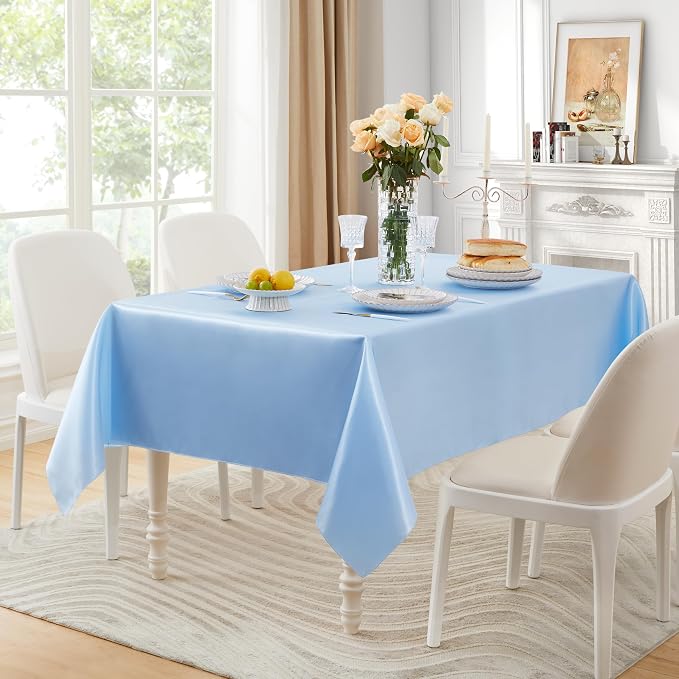 6 Pack Satin Table Cover Rectangle Silkly Soft Table Cloth, Satin Dining Table Cloths for Wedding Banquet Table Decoration, Dining Room, Indoor and Outdoor Use, 60 x 84 Inches, Light Blue