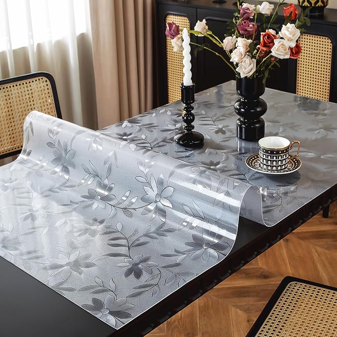 OstepDecor Floral Table Protector 24 x 48 Inch, 1.5mm Thick Plastic Table Cover, Waterproof Desk Protector Mat Desk Cover Rectangle Vinyl Tabletop Protector for Home Office Desktop