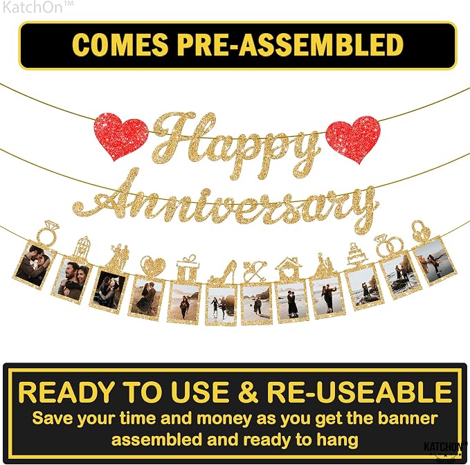 KatchOn Glitter Anniversary Banner - 10 Ft, 2 Strings | 2nd Wedding Anniversary Decorations