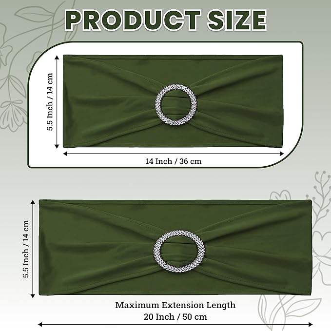 MDS Pack of 150 Spandex Chair Sashes Bow Universal fits Elastic Stretch Chair Bands Ties with Buckle for Wedding Party Banquet Events Decoration Spandex Slider Sashes Bow - Olive Green