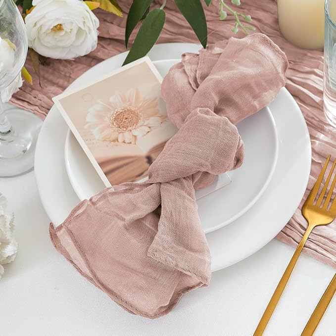 12 Pack Cheesecloth Napkins 20"x20" Dusty Pink Boho Gauze Cheese Cloth Napkins Bulk Rustic Dinner Table Decor for Wedding Bridal Baby Shower Party