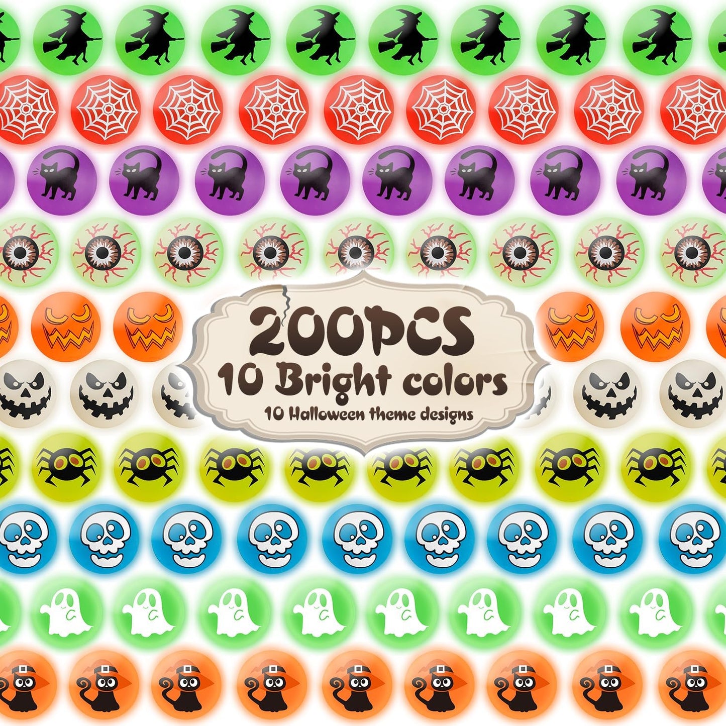 200 Pcs Halloween Party Favors, Glow in The Dark Bouncy Balls 10 Halloween- Themed Designs, Halloween Party Favors Supplies Trick or Treating Goodies Bag Gifts Fillers, School Classroom Game Rewards