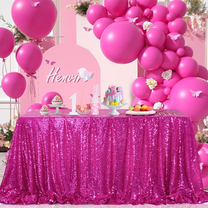 B-COOL Rectangle Sequin Tablecloth Party: Fuchsia Small Table Cloths 50x80 inches Hot Pink Shiny Fabric for Bling Wedding Party Banquet Outdoor Home Table