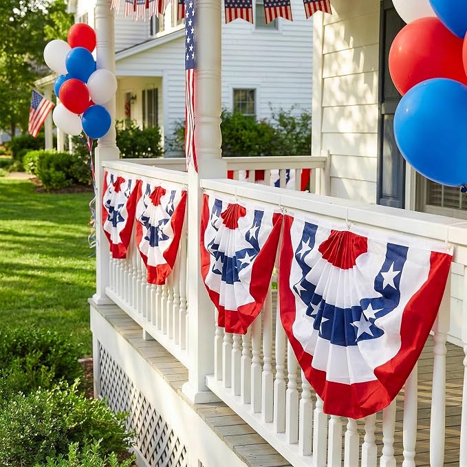 HOOSUN 4th of July Decorations,American Flag Bunting for Outside,Patriotic Fourth of July Bunting Memorial Day Decorations,USA Pleated Fan Flag 1.5x3 FT,Red White and Blue Buntings Banner 2 Pack